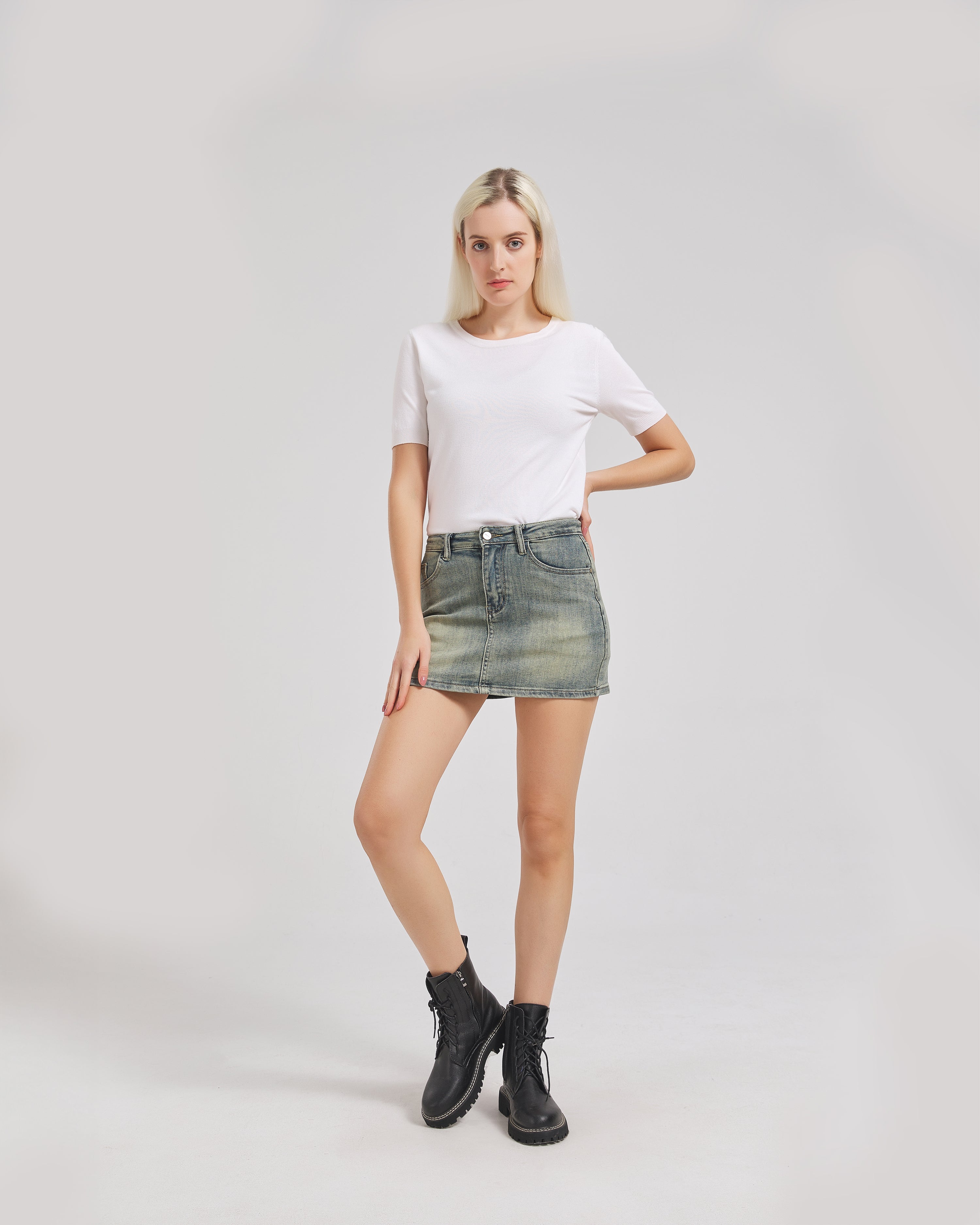 Cotton Denim Miniskirt