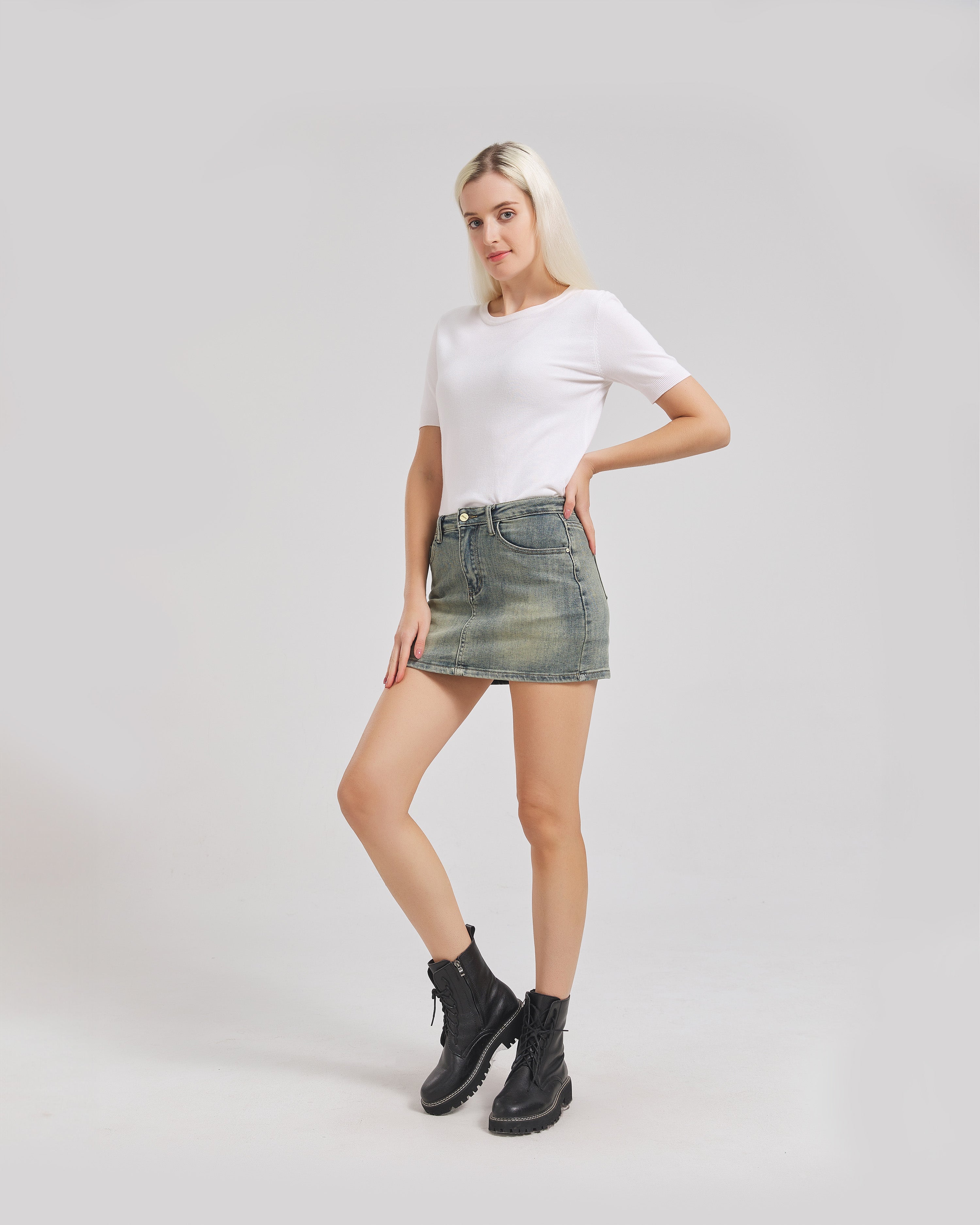 Cotton Denim Miniskirt