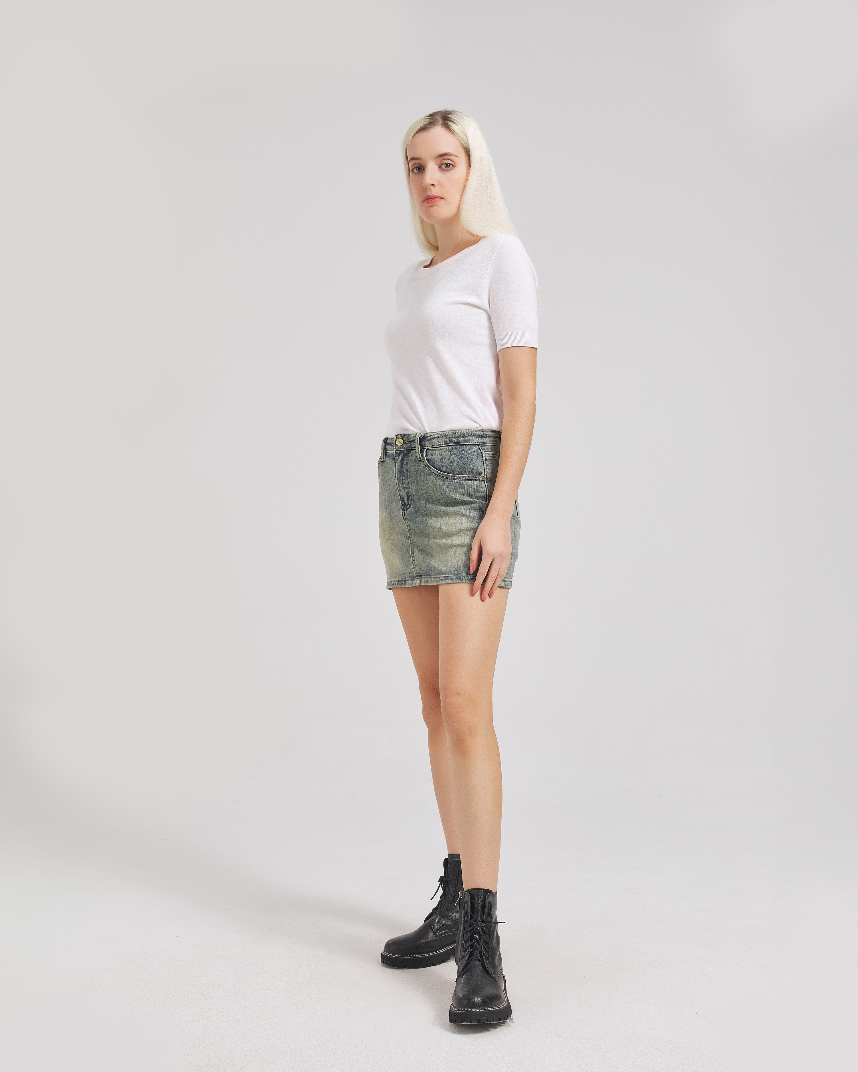 Cotton Denim Miniskirt