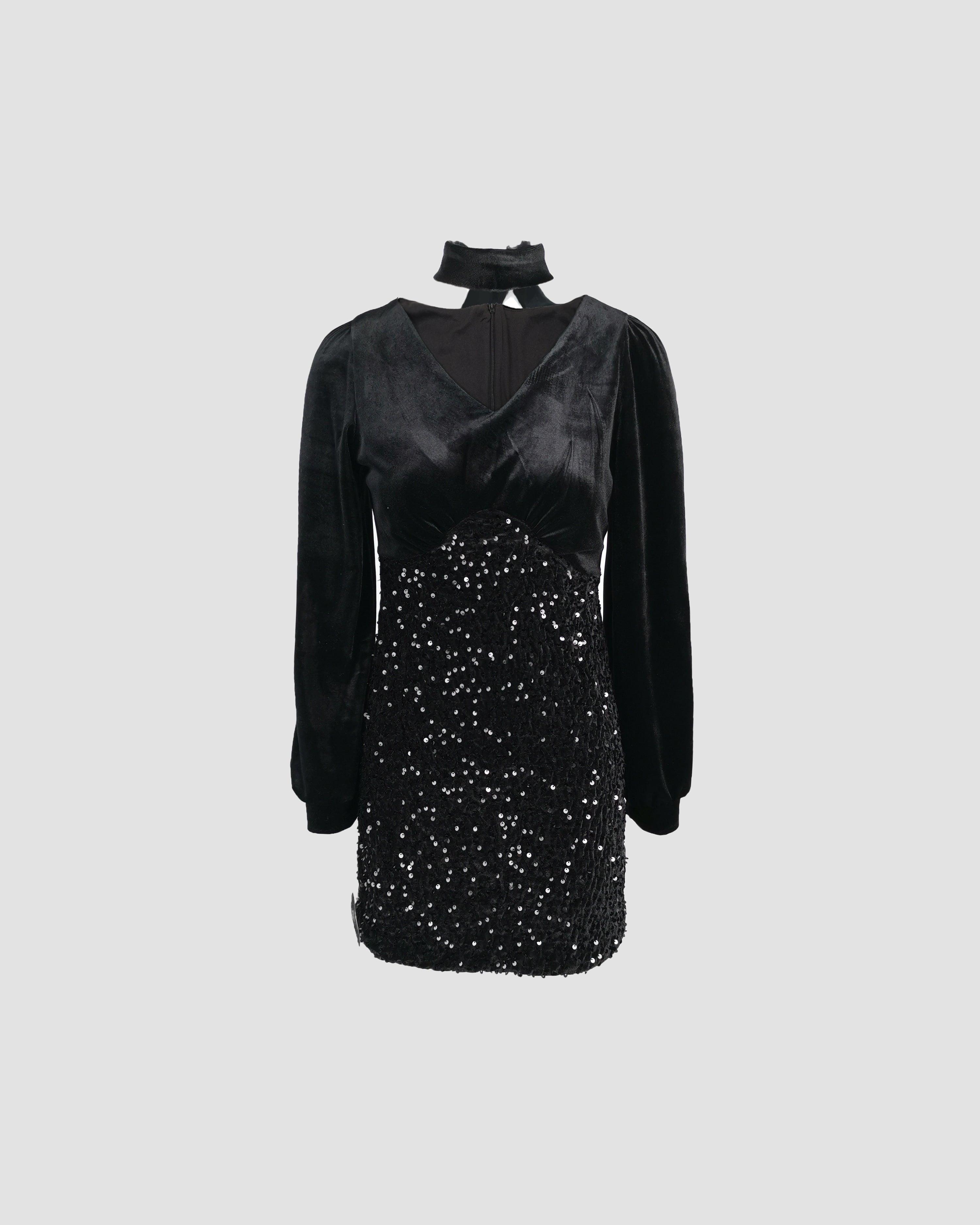 Embellished Long-Sleeve Sequin Dress