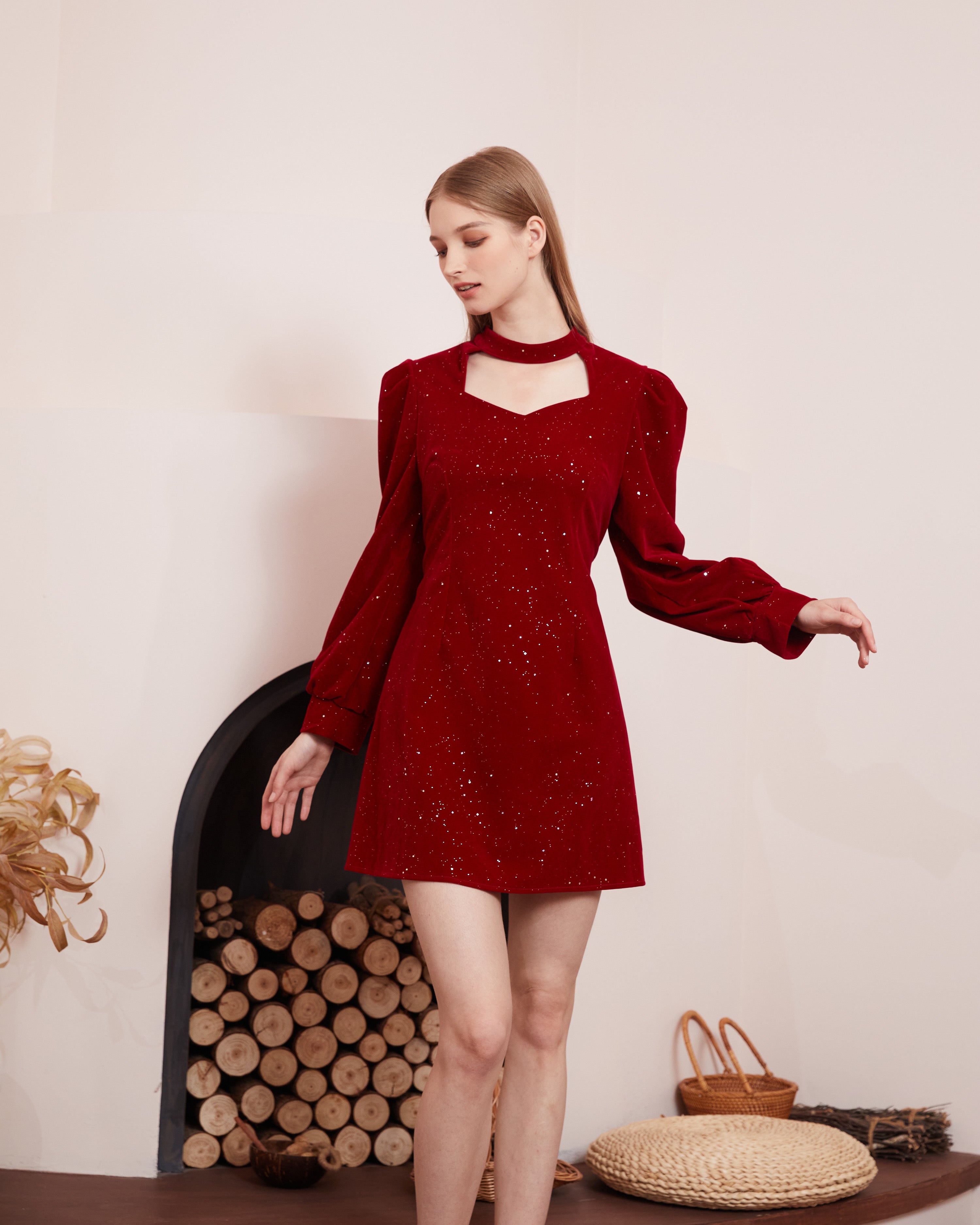 Long-sleeve Sequin Mini-Dress