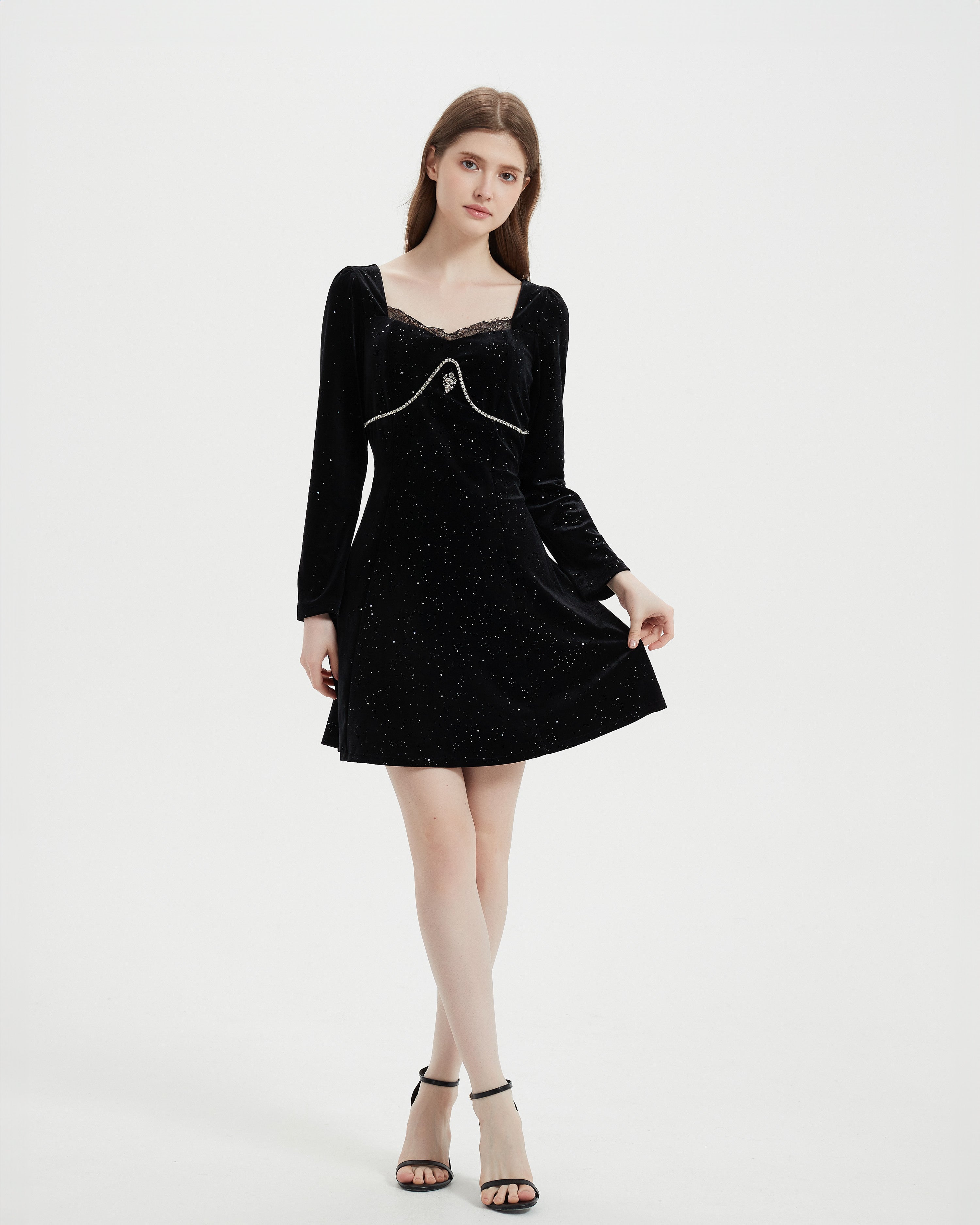 Embellished Long-Sleeve Sequin Mini-Dress