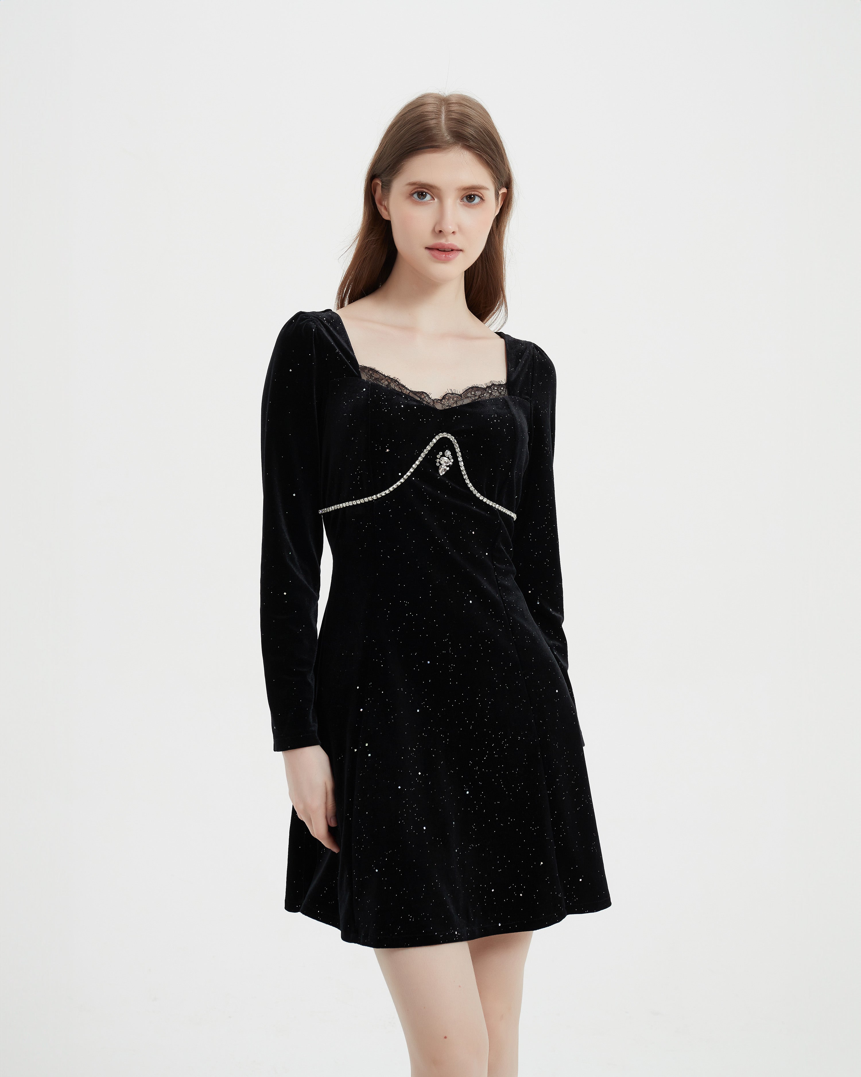 Embellished Long-Sleeve Sequin Mini-Dress