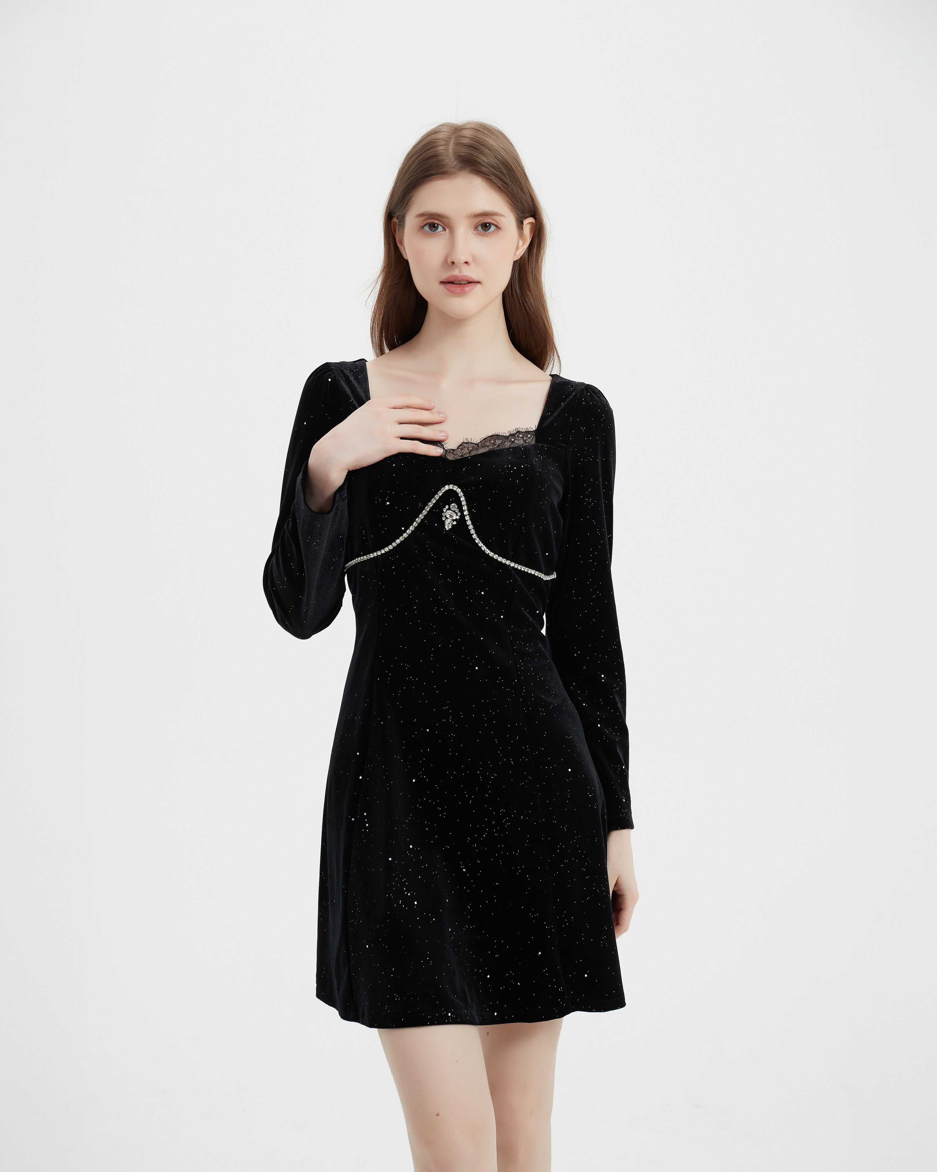 Embellished Long-Sleeve Sequin Mini-Dress