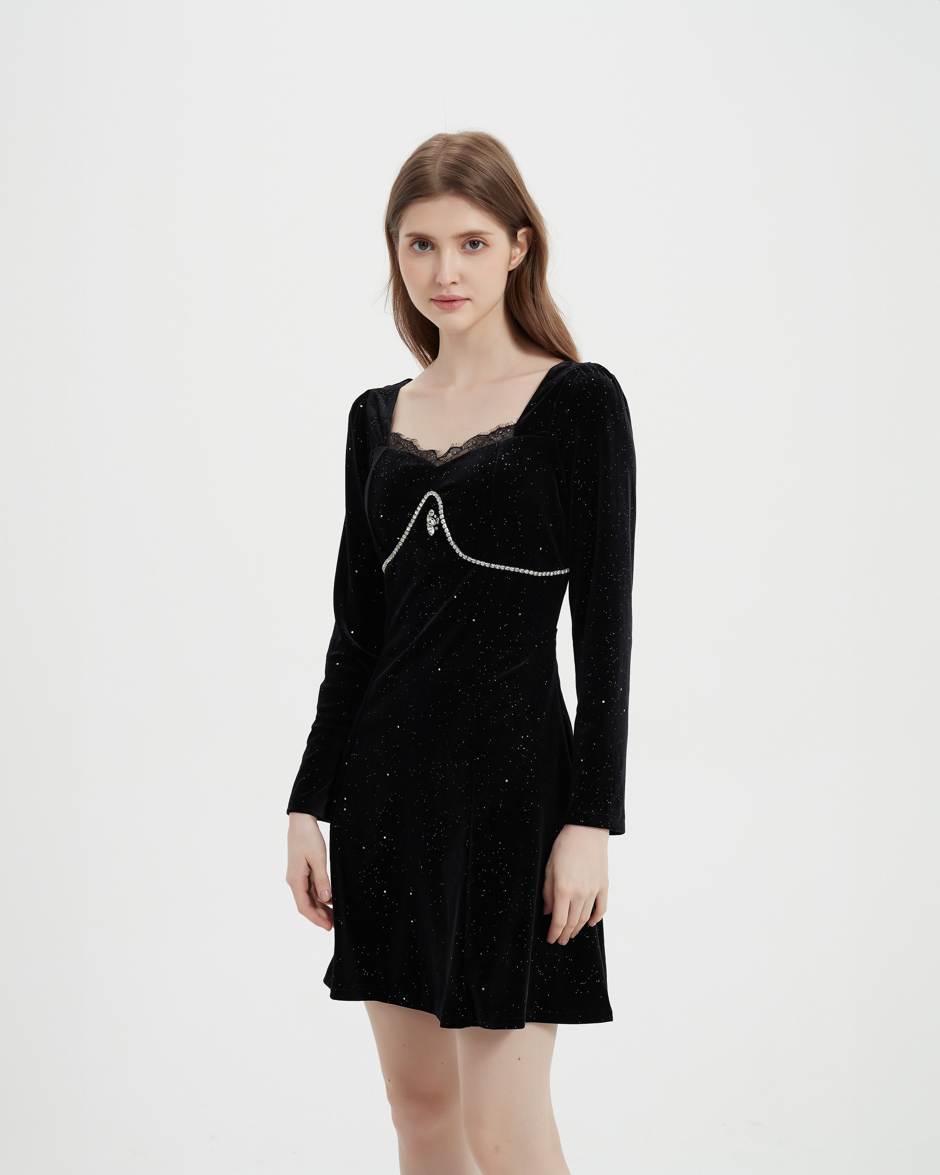 Embellished Long-Sleeve Sequin Mini-Dress