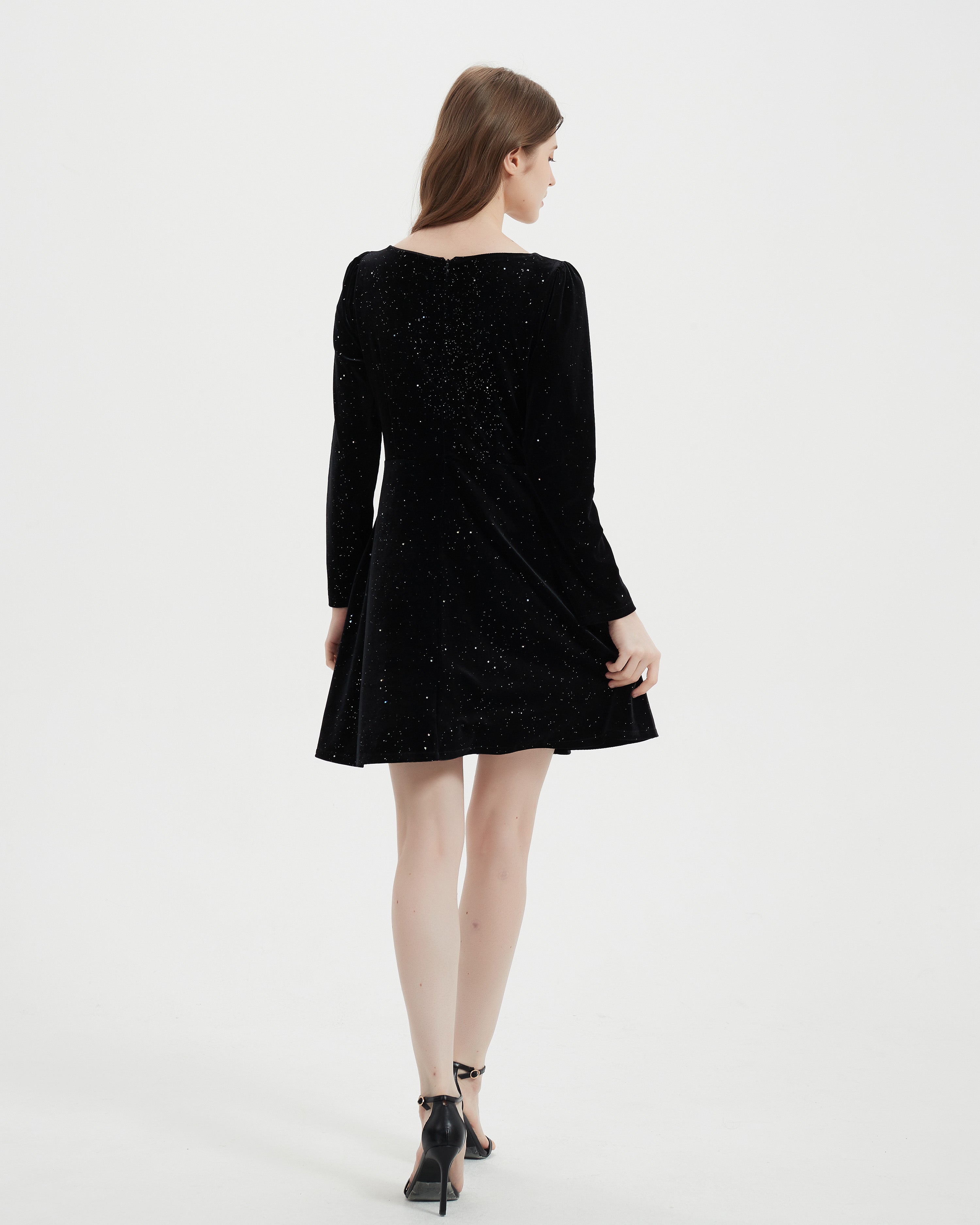 Embellished Long-Sleeve Sequin Mini-Dress